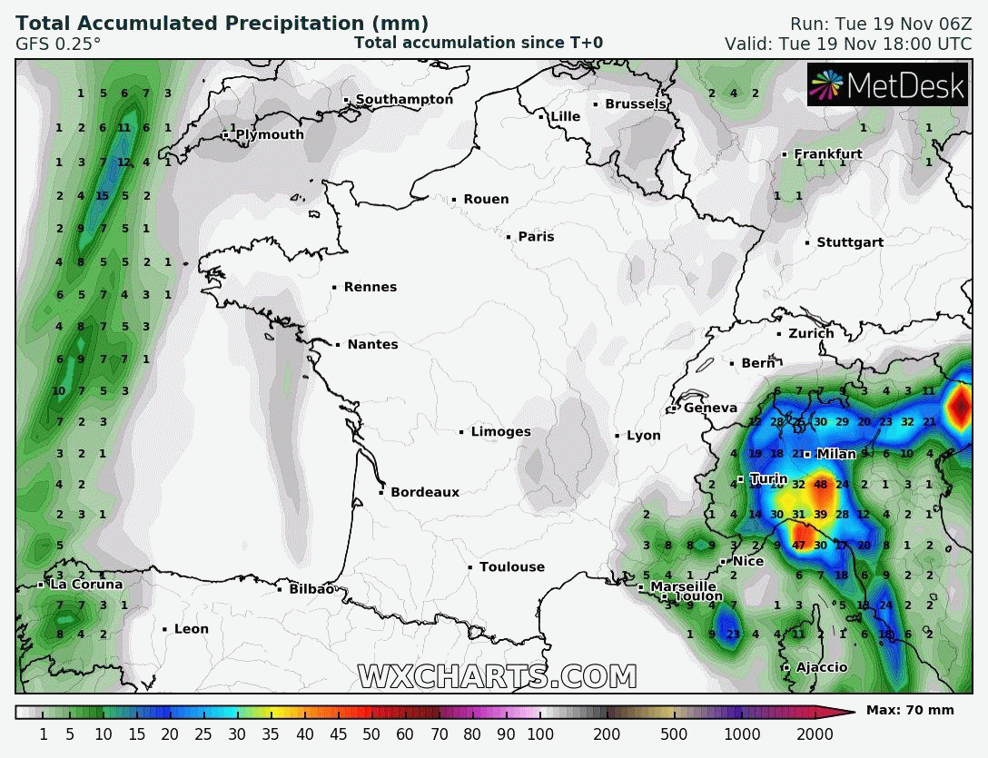 Image d'illustration pour Nouvelles fortes pluies près de la Méditerranée en fin de semaine