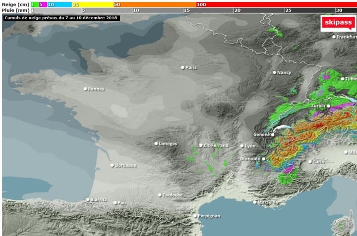 Image d'illustration pour Enneigement sur les Alpes et les Pyrénées au 5 décembre