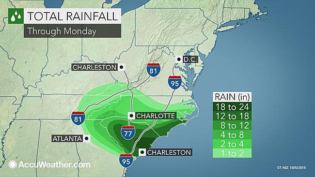 Image d'illustration pour Records de pluie et inondations sans précédent en Caroline du Sud