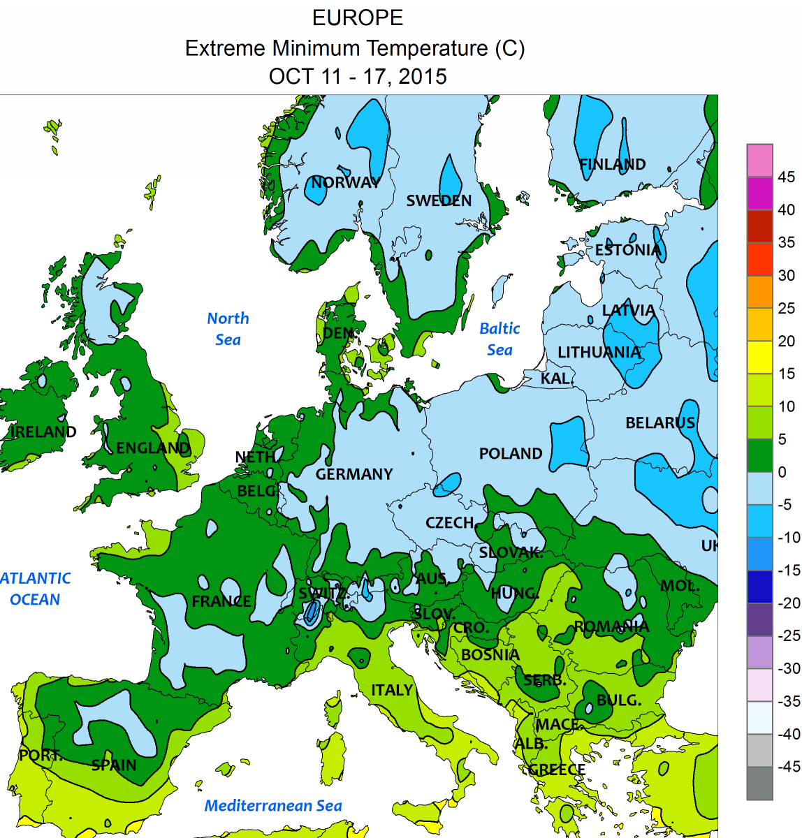 Image d'illustration pour Progression du gel et de la forte gelée sur l'Europe en cette mi-octobre